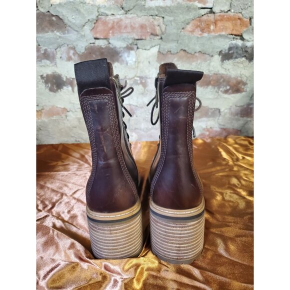 Timberland Women's Boots Brown Leather High Heel Lace Up Boots Shoe Sz 8 S - Picture 3 of 6